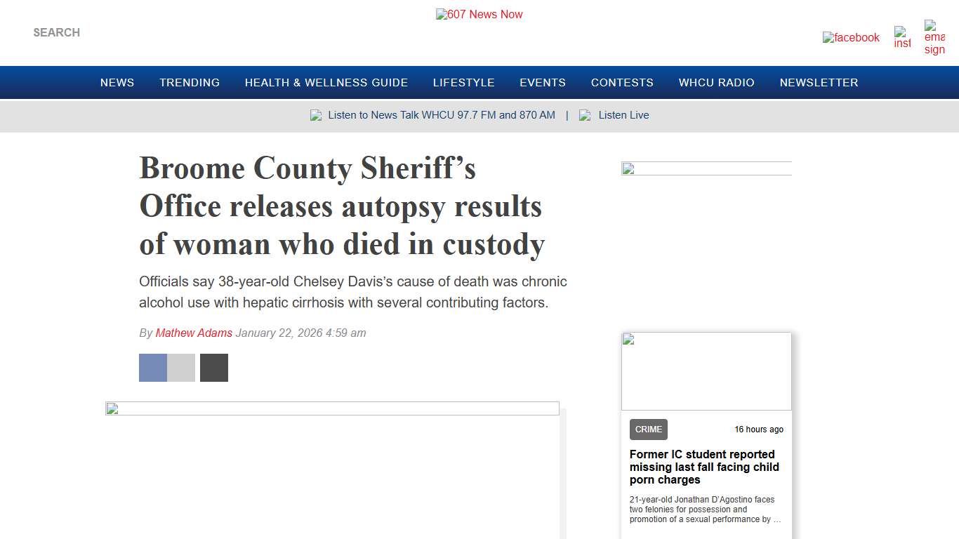 Broome County Sheriff’s Office releases autopsy results of woman who died in custody - 607 News Now